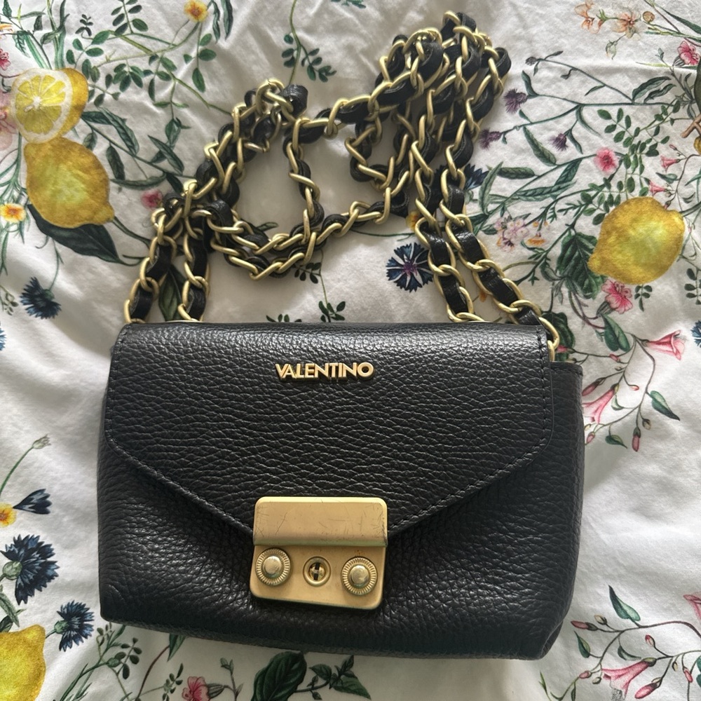 Valentino Black Crossbody with Gold Chain